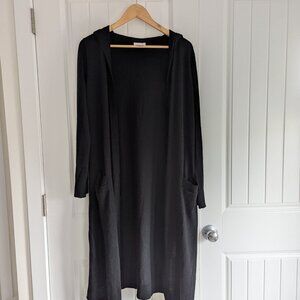 Kenar Black Long Open Cardigen with Hood and Front Pockets Wood Blend Size Large